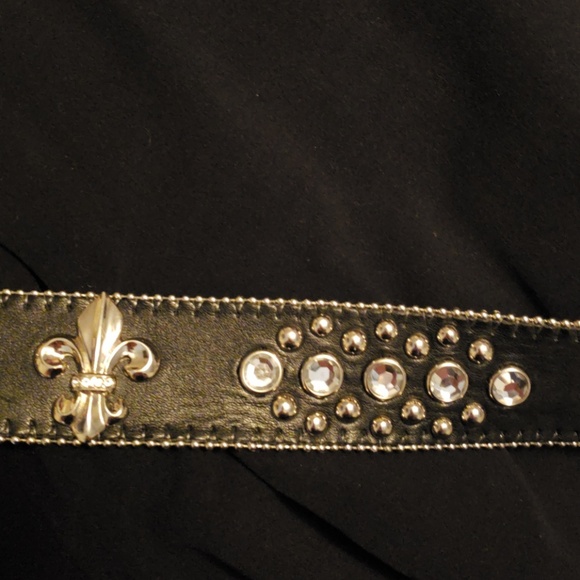 Black Leather Rhinestone Accented Belt - Picture 4 of 5